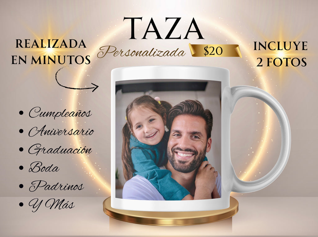 Taza blanca personalizada con 2 fotos
